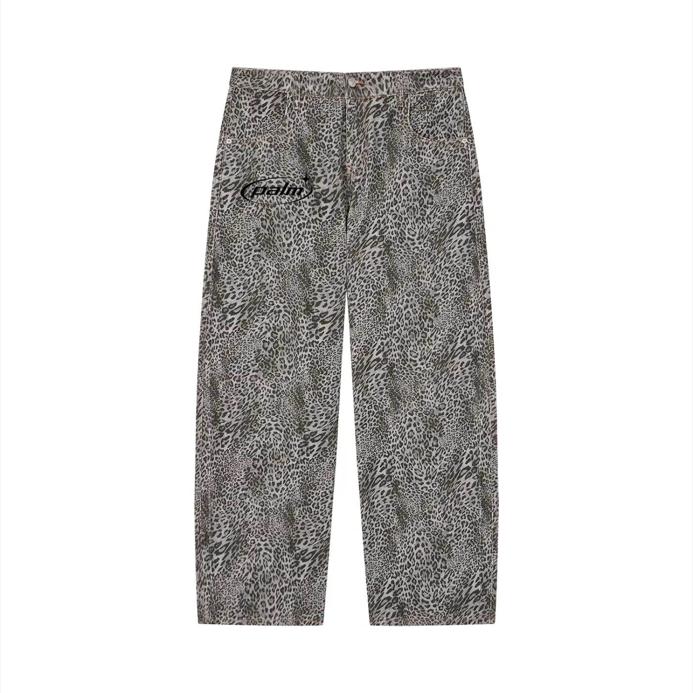 Palm Orbit Vintage Wash Leopard Wide Leg Jeans ODMPOD